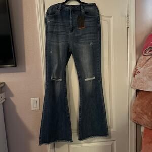 Risen Jeans 1x distressed flare jeans NWT